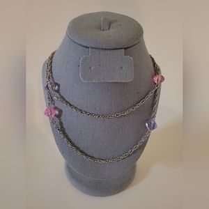 Vintage 70s Sarah Coventry "PASTEL GLO" Long Chain Necklace Silver Tone